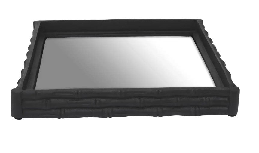 Black Bamboo Effect Tray with Mirror Base